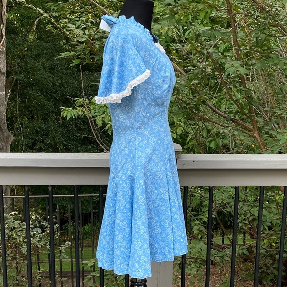 Vintage 60s 70s Floral Paisley Flutter Sleeve Cottagecore Lace Fit Flare Dress - Picture 3 of 14